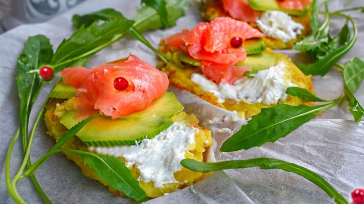 Potato, Salmon, and Avocado Crostini